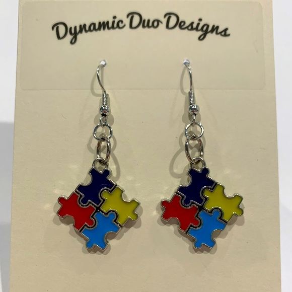 Autism Awareness puzzle piece 🧩 charm earrings - Picture 5 of 6